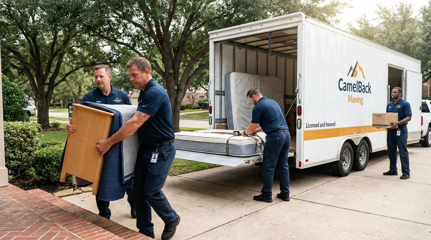 Crew loading residential truck for cross-state move from Eunice, NM