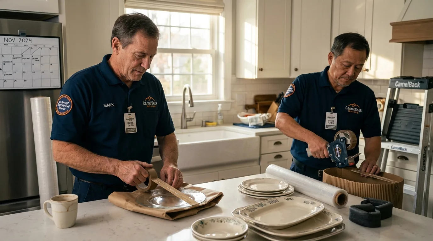 Professional crew packing kitchen dishware in Eunice, NM